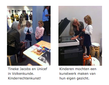 Tineke Jacobs aan het werk met kinderen voor de kinderrechtenweek.